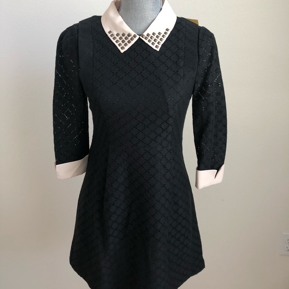 Vivido Collared Studded Navy Dress